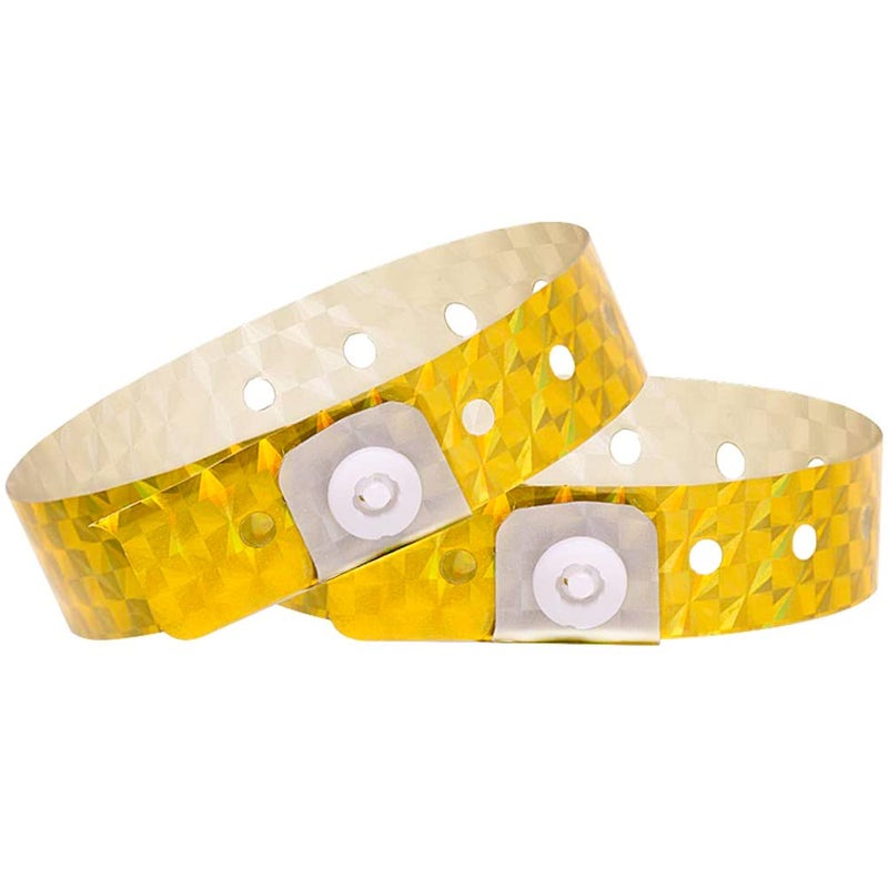 OUCHAN Holographic Plastic Wristbands Gold - 100 Pack Wristbands For Events Parties - Image 1